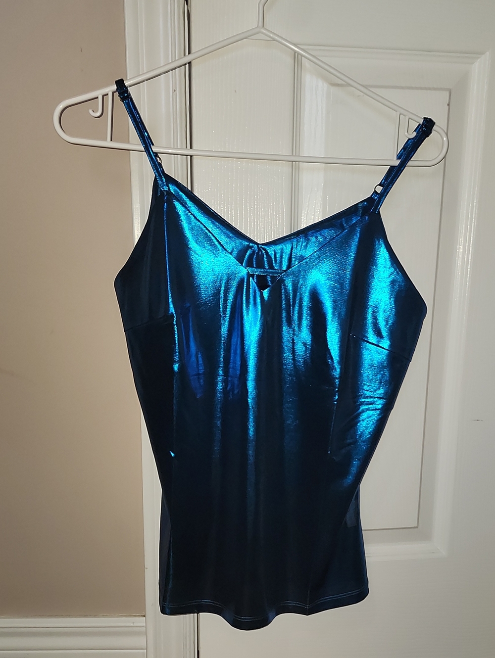 Allegra K Shiny Teal Blue Metallic Tank Top